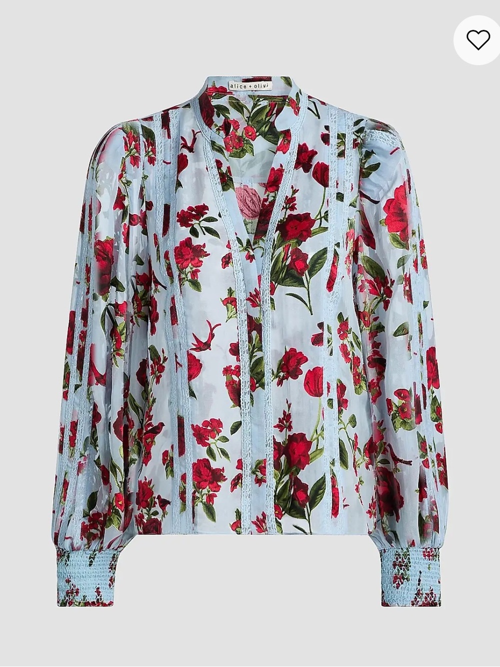 Alice + Olivia Sky Blue Blouse with Red Floral Print